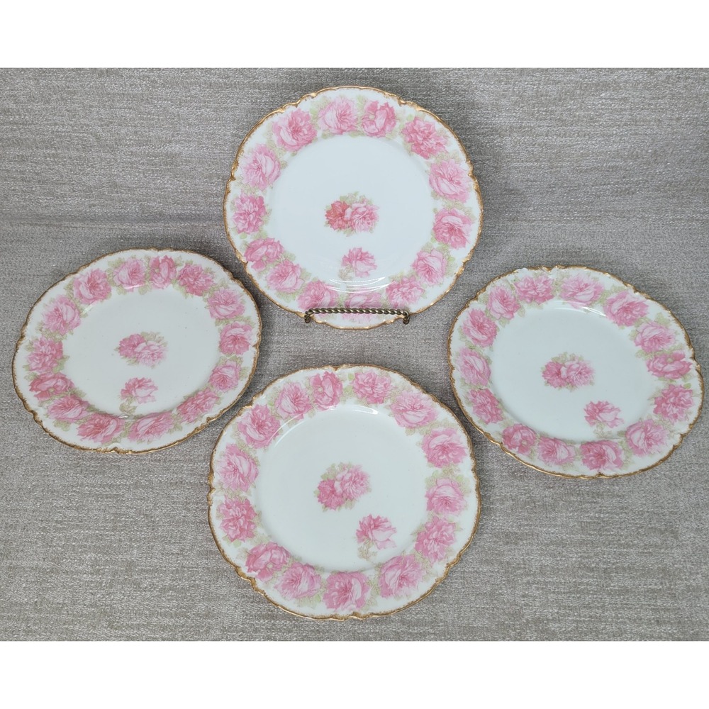 Haviland France Limoges Drop Rose Plates J.E. Caldwell Gold Rim 4 Antique RARE